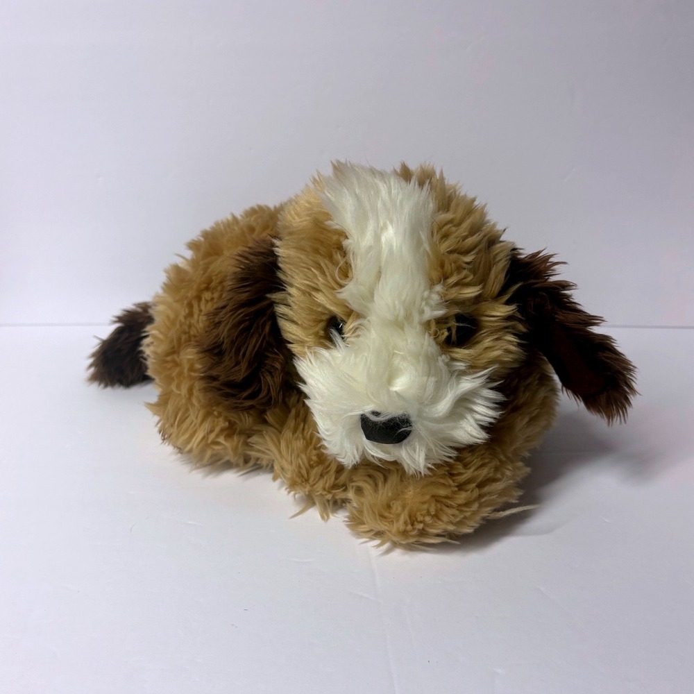 Chosun International Plush Realistic Dog Tan Brown White Shaggy Puppy Lying down